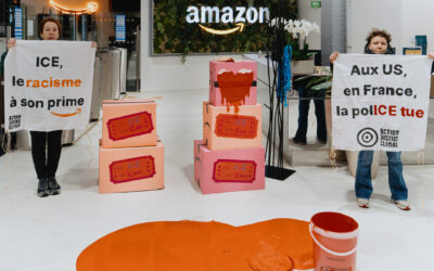 Action Justice Climat dénonce Amazon et ses liens avec ICE